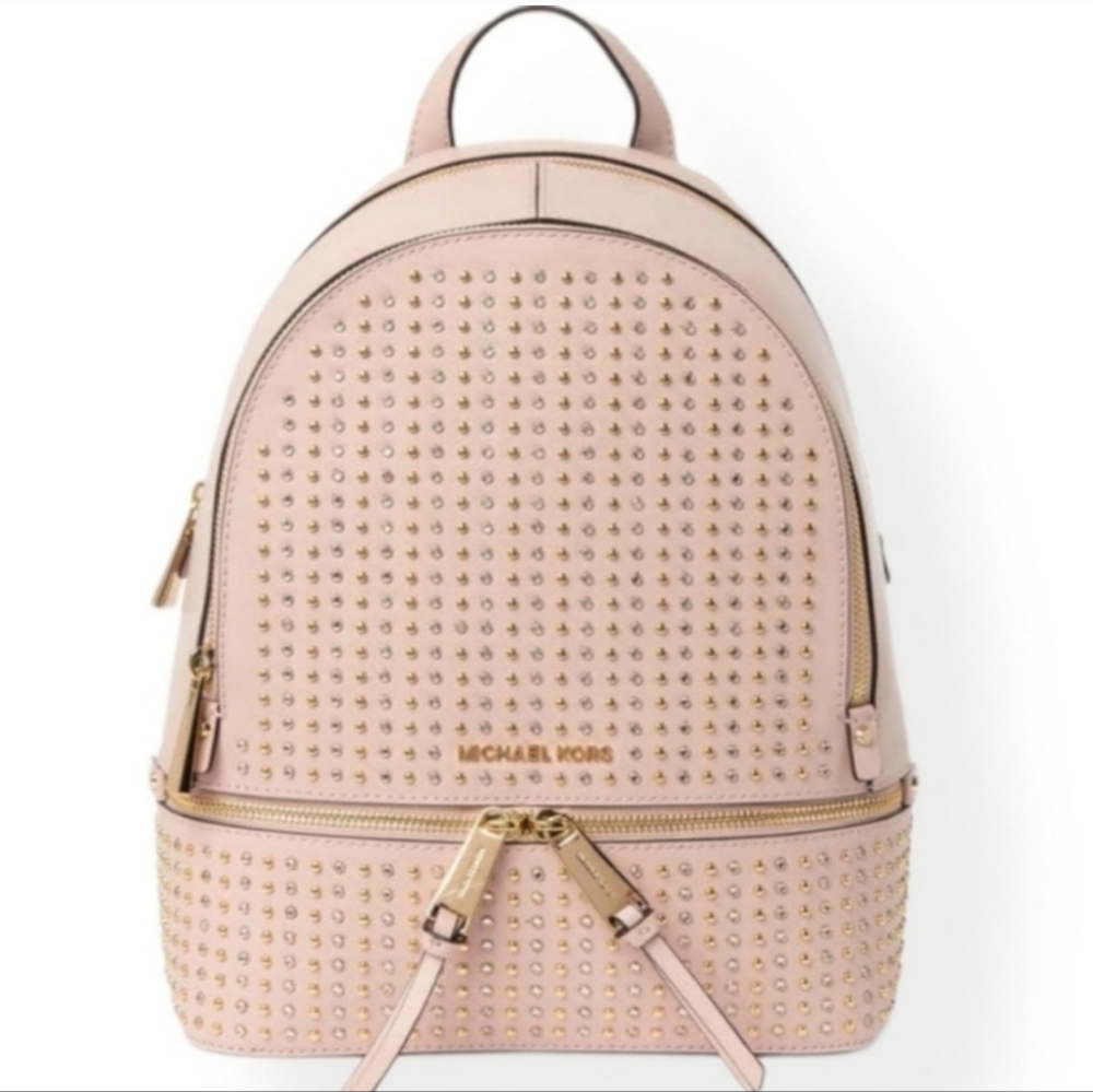 Michael Kors Rhea Studded Medium Pink Backpack - Picture 1 of 6